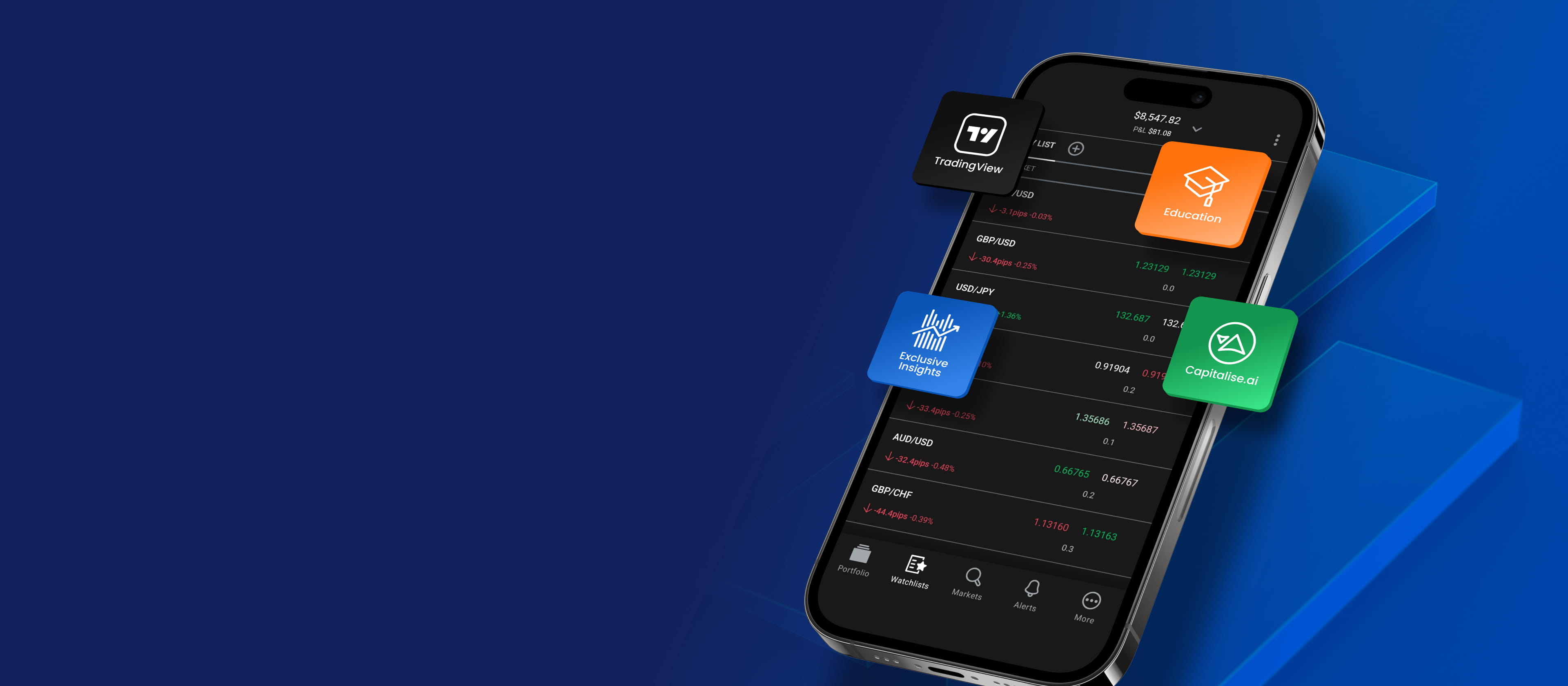 Mobile phone showing FOREX.com app screen